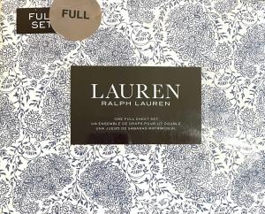 Ralph Lauren Комплект постельного белья, 4 предмета, полный размер, сине-белый мелкий цветочный принт, 100% хлопок