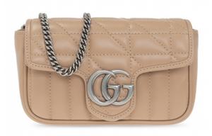 Marmont Стеганая Кожаная Плечевая Сумка Через Плечо Экстра Мини Женская Розовый Бежевый/Молочный Чай GUCCI