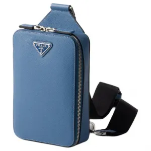 PRADA Saffiano Cow Leather Sling Bag Men's Blue