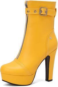 Женские ботильоны DEERBUNNY на платформе с высоким каблуком, толстой квадратной подошвой, короткие ботинки с боковой молнией и ремешком с пряжкой, зимние ботильоны, обувь для вечеринок, Yellow