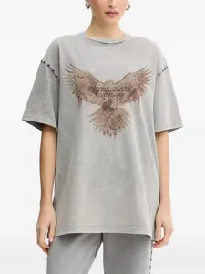 Футболка с принтом и украшением заклепками Just Cavalli, серый