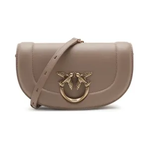 Кожаная мини-сумка на плечо с круглым замком и застежкой-багетом Pinko, коричневый