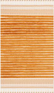 SAFAVIEH Kilim Collection ковер, 153 x 244 см, Natural & Gold, дизайн с бохо полосками и плетеными кистями, ручной работы из хлопка, идеально для гостиной, спальни, столовой (KLC401D-5)