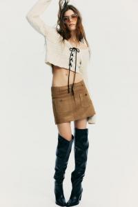 Кардиган ажурной вязки со шнуровкой H&M, бежевый