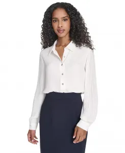 Женская блузка с плиссированными рукавами и застежкой на пуговицы Tommy Hilfiger, синий