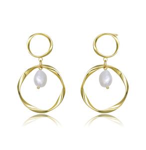 Элегантные серьги-подвески из стерлингового серебра с покрытием из 14-каратного золота и натуральным пресноводным жемчугом Genevive, золотой
