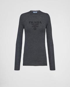Джемпер с круглым вырезом из сверхтонкой шерсти Prada, антрацитовый серый