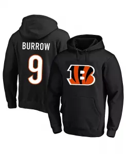 Мужская толстовка с капюшоном Joe Burrow черного цвета Cincinnati Bengals большого и высокого размера с именем и номером, флисовая Fanatics
