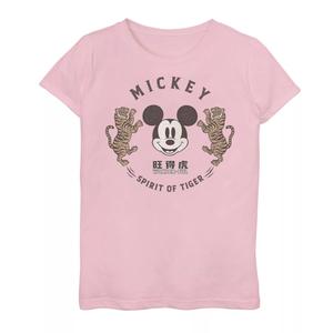 Футболка с коллажем в стиле кандзи в стиле ретро для девочек 7–16 лет, футболка Disney с Микки Маусом и годом тигра Licensed Character, розовый