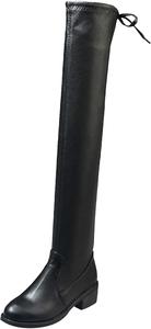 Женские черные кожаные ботфорты Dsisskai с высокой голенью, утепленные мехом, с низким каблуком, шнуровкой, выше колена, эластичные, удобные, сексуальные зимние длинные сапоги для женщин