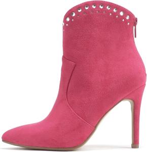 Сапоги «BANGLE» для женщин с заостренным носком, высокие каблуки-стилетто, украшенные стразами, западного стиля, с задней молнией Soda, Fuchsia Imitation Suede