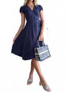 V-образный вырез платье-комбинация из купро в цвете морской волны Mint, темно-синий