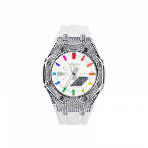 G Shock GA 2100 40mm Casio, rainbow starburst (серебро diamond белый)