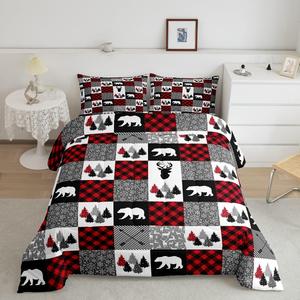 Erosebridal Комплект постельного белья с новогодним принтом оленей и снежинок из геометрического красного клетчатого материала, Multi 28