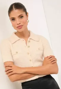 Кардиган прямого кроя с короткими рукавами и воротником Lipsy, Cream With Wool