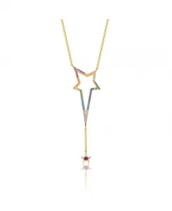 Ожерелье-Звезда из стерлингового серебра 14 карат с разноцветными кубическими цирконами и позолотой Genevive, multi-color