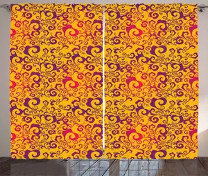 Штора ABAKUHAUS Деревенские листья, античная завитушка, универсальная ленточная штора для гостиной с петлями и крючками, 280 x 225 см, цвет: коричневый, желтый, пурпурный и фиолетовый Abakuhaus