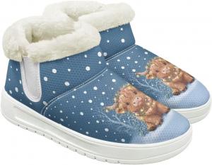 Женские зимние ботинки до щиколотки с теплой меховой подкладкой, утепленные зимние ботинки для ходьбы, модная обувь Fuojuvelie, Christmas Highland Cow