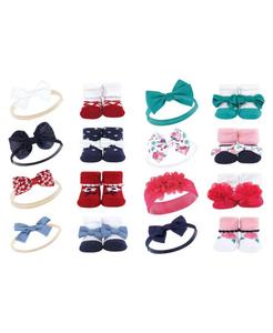Набор из 16 предметов: повязка на голову и носки, нежно-розовый цветочный узор Hudson Baby, Red navy flower bright pink floral