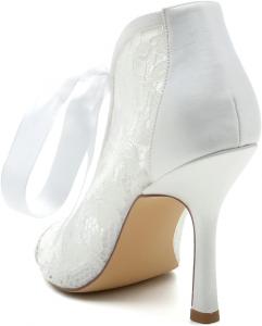 Свадебные туфли для невесты, женские сандалии, кружевные ботильоны с каблуком, туфли на шпильке с лентой, открытый носок, высокие каблуки Gycdwjh, Ivory