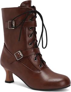 Женские ботильоны Alyaafifa на шнуровке, с закрытым круглым носком, каблук-китен 5 см, винтажные викторианские готические ботинки с молнией, матовая кожа, низкий каблук, короткие осенние ботинки, удобные и модные, Brown - B