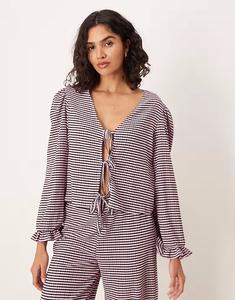 Топ с широкими рукавами и завязкой спереди в черно-розовую клетку Asos Design