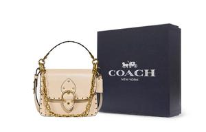 COACH Кожаная квадратная сумка Beat, через плечо, на пояс, Trumpets, женская, экрю