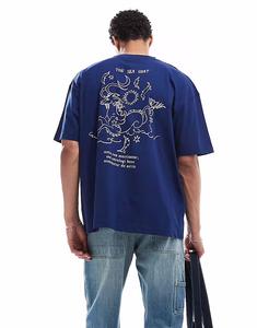 Футболка свободного кроя ASOS DESIGN темно-синего цвета с принтом небесного тела