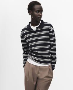 Женская полосатая футболка-поло с высоким воротником MANGO, Navy