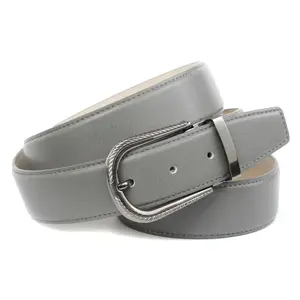 Серый кожаный ремень Anthoni Crown с застежкой из черного бриллианта, серый