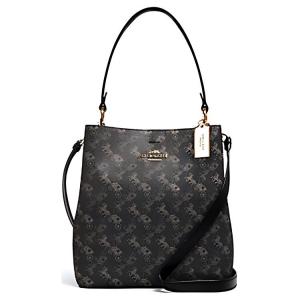 Городская ПВХ ведро сумка через плечо кроссбоди средний размер женская черный серый цвет COACH