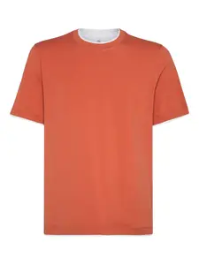 Футболка с круглым вырезом и контрастной отделкой Brunello Cucinelli, оранжевый
