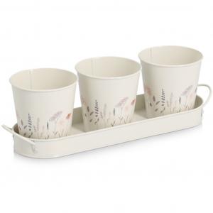 Набор горшков для растений Набор горшков 3 горшка и подходящий поддон Zeller Present, белый