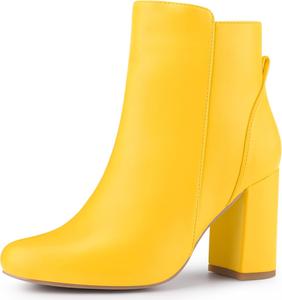 Женские ботильоны Perphy с круглым носком, боковой молнией и каблуком-блоком, Yellow