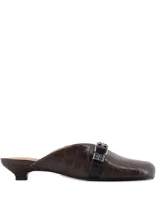 Мюли с пряжкой и тиснением под крокодила GANNI, коричневый