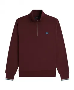 Хлопковая толстовка на молнии до середины груди с вышивкой в виде лавровых венков. Fred Perry, красный