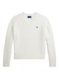 Свитер фактурной вязки с V-образным вырезом Polo Ralph Lauren Kids, белый