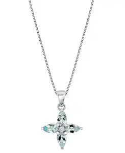 Ожерелье с подвеской в виде цветка с аквамарином (3/4 карата) и бриллиантами, 18 дюймов, из 14-каратного белого золота Macy'S, aquamarine