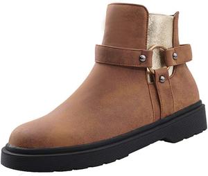 Женские западные ботильоны MIOKE на плоской подошве, с элегантным дизайном, круглым носком, эластичной молнией, боевые, повседневные короткие ботинки, Brown