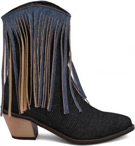 Женские ковбойские ботинки с бахромой, джинсовые ковбойские ботильоны, зауженный носок, грубый каблук, западные ботильоны с кисточками Betastella, Black