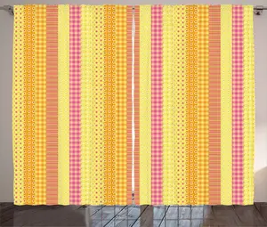 Детская штора ABAKUHAUS в деревенском стиле, цветочный мотив Звездные полосы, присборенная тесьма для спальни с петлями и крючками, 280 x 245 см, цвет: желтый, розовый, бархатцы Abakuhaus