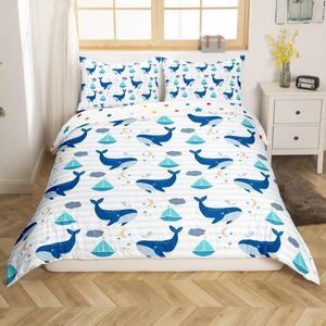 Erosebridal Комплект постельного белья Whale с морскими животными из микрофибры, Blue White