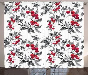 Штора ABAKUHAUS Rowan Rustic, абстрактный ботанический сад, универсальная ленточная штора для гостиной с петлями и крючками, 280 x 245 см, цвет: черный, серый, рубиновый Abakuhaus