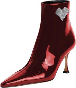 Женские модные ботильоны FYS с заостренным носком, мерцающими стразами в форме сердца, шпилькой, молнией сбоку, короткие ботиночки для вечеринок, размеры 4-15 US, Wine