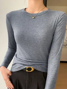 Вязаные топы с круглым вырезом в рубчик для женщин Doux Belle, цвет Gray