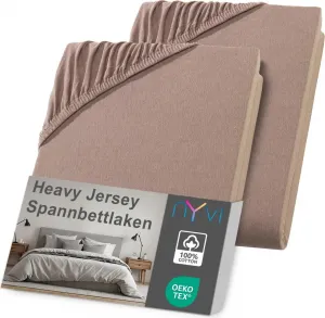 Простыня на резинке DreamScience Heavy Jersey 120x200 - 130x200 см, цвет "нуга", 2 шт. в упаковке для матрасов высотой до 22 см - Простыня на резинке, сохраняет форму, плотность 160 г/м², эластичная по всему периметру, не требует глажки NYVI