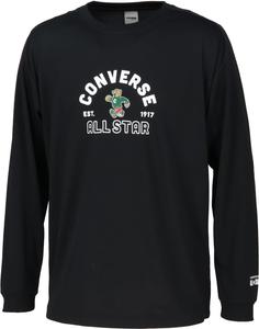 Футболка с длинными рукавами Converse CB252359L с принтом, влагоотводящая, быстросохнущая, черно-белый