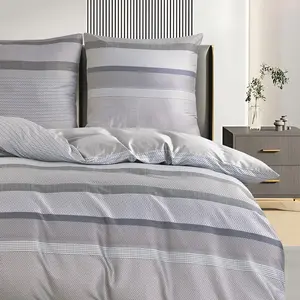 Комплект постельного белья Premium, полосатый серый, Swiss Mako Satin, 200x220 см + 2 x 80x80 см Traumschlaf