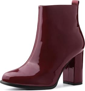 Женские ботильоны Allegra K с круглым носком, на молнии и массивным каблуком, Burgundy