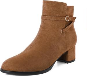 Женские ботильоны Zamikoo с массивным каблуком, круглым носком, боковой молнией и ремешком, стильные модельные ботинки, каблук 5 см, Brown